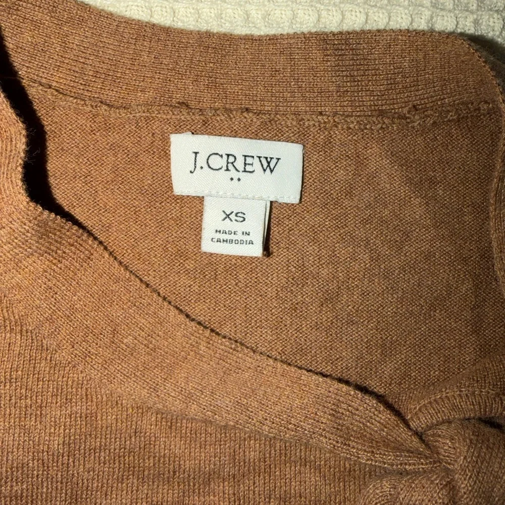 J. Crew Tan Knit Sweater with Neck Tie 100% Cotton - Picture 2 of 3